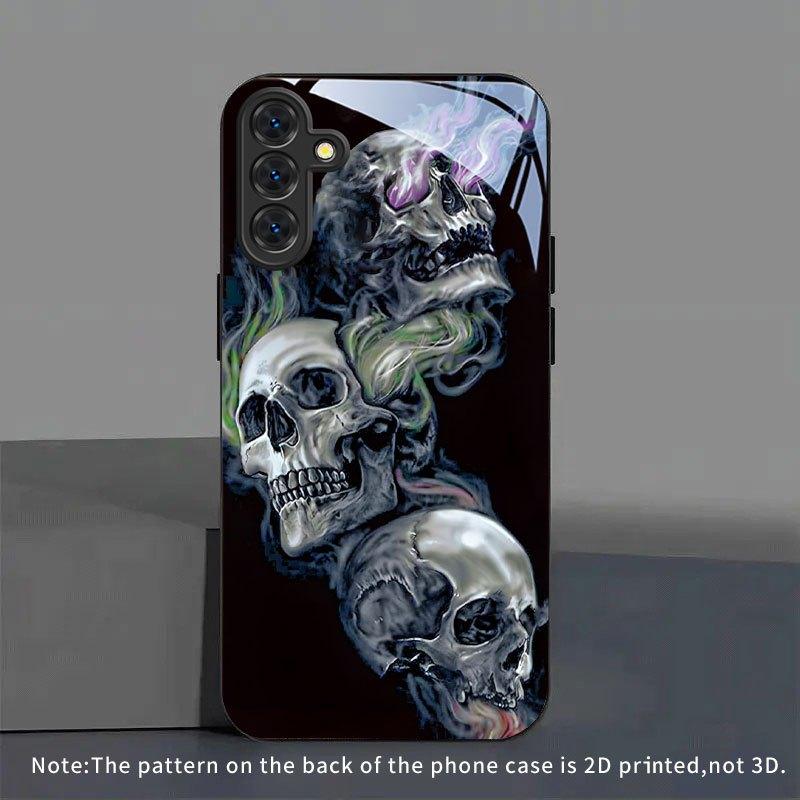 Colorful Smoke Skull Pattern Black Glass Phone Case for Samsung Galaxy S26 S25 S24 S23 S22 S20fe/plus/ultra Hard Case Back Cover