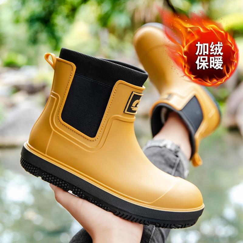 New men's rain shoes winter water shoes waterproof and non-slip thick-soled water boots adult kitchen work wear velvet rain boots women