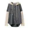 Damen Lässiger Splicing Langarm Cardigan Kapuzen-Sweatshirt Jacke mit Taschen