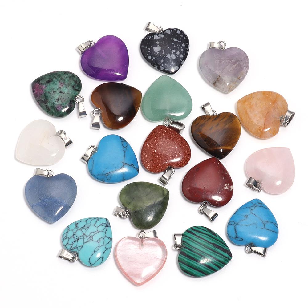 Herzförmiger Naturstein Anhänger Tigerauge Amethyst Jade Kristall Stein Charms Für DIY Exquisites Halsketten Schmuckzubehör