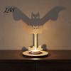Small Tealight Display Halloween Wooden Candle Holder, Silhouette Ghost/Bat/Scarecrow/Bat Ghost Decor Holder for Home Table Fireplace Black Cat Base