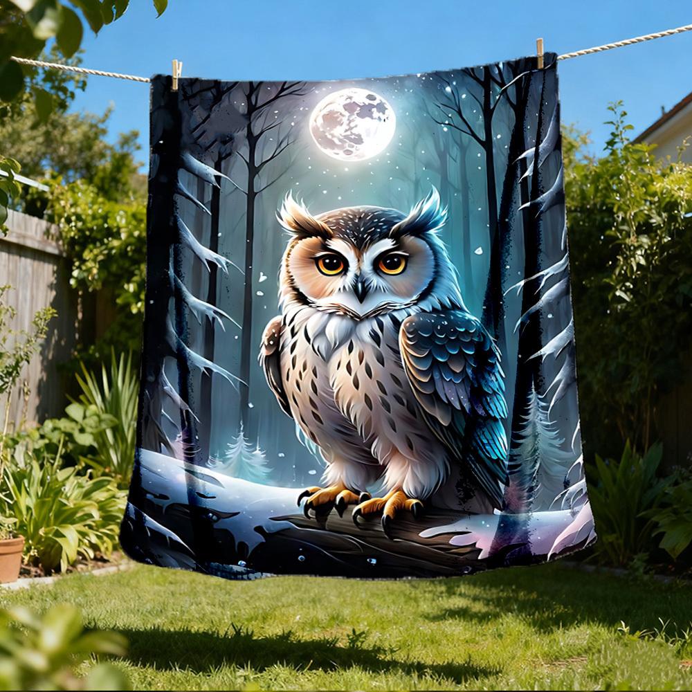 

1pc Winter Forest Owl Print Outdoor Blanket, Lightweight Polyester, 80x120cm