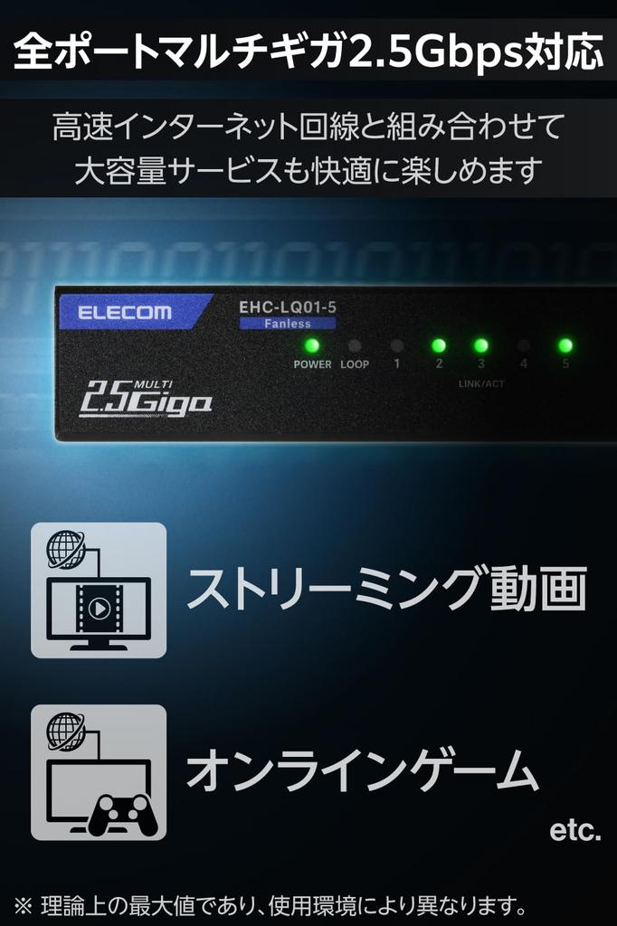 ELECOM Switching 5 Metal External Power All Ports Support Japanese Hub, 2.5G Compatible, Ports, Casing, Supply, 2.5Gbps, Manufacturer, EHC-LQ01-5