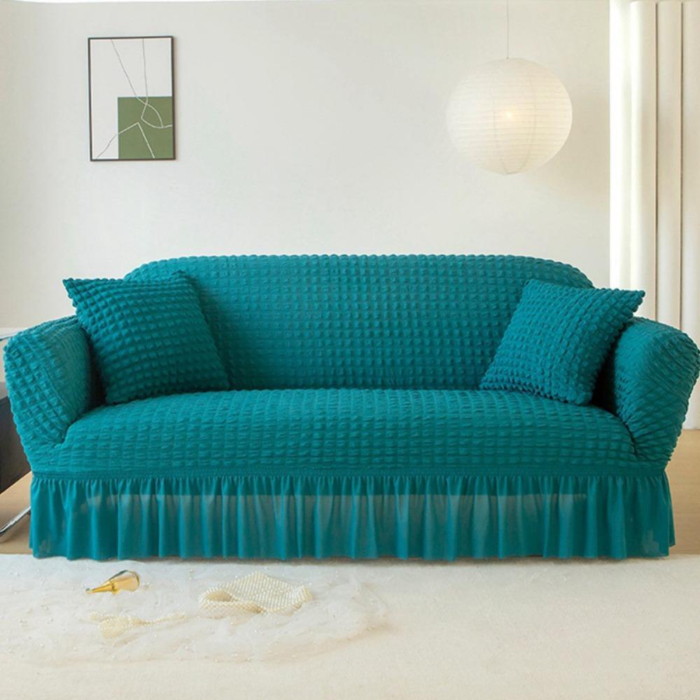 Copridivano Universale a L 3 Posti con Chaise Stretchabile Tessuto a Bolle Antipolvere Copertura Protettiva