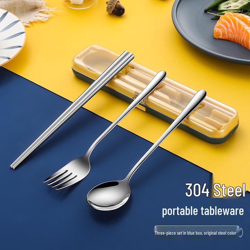 In-Stock Stainless Steel Portable Cutlery Set: Travel Flip-Top Case with Fork, Spoon, and Chopsticks