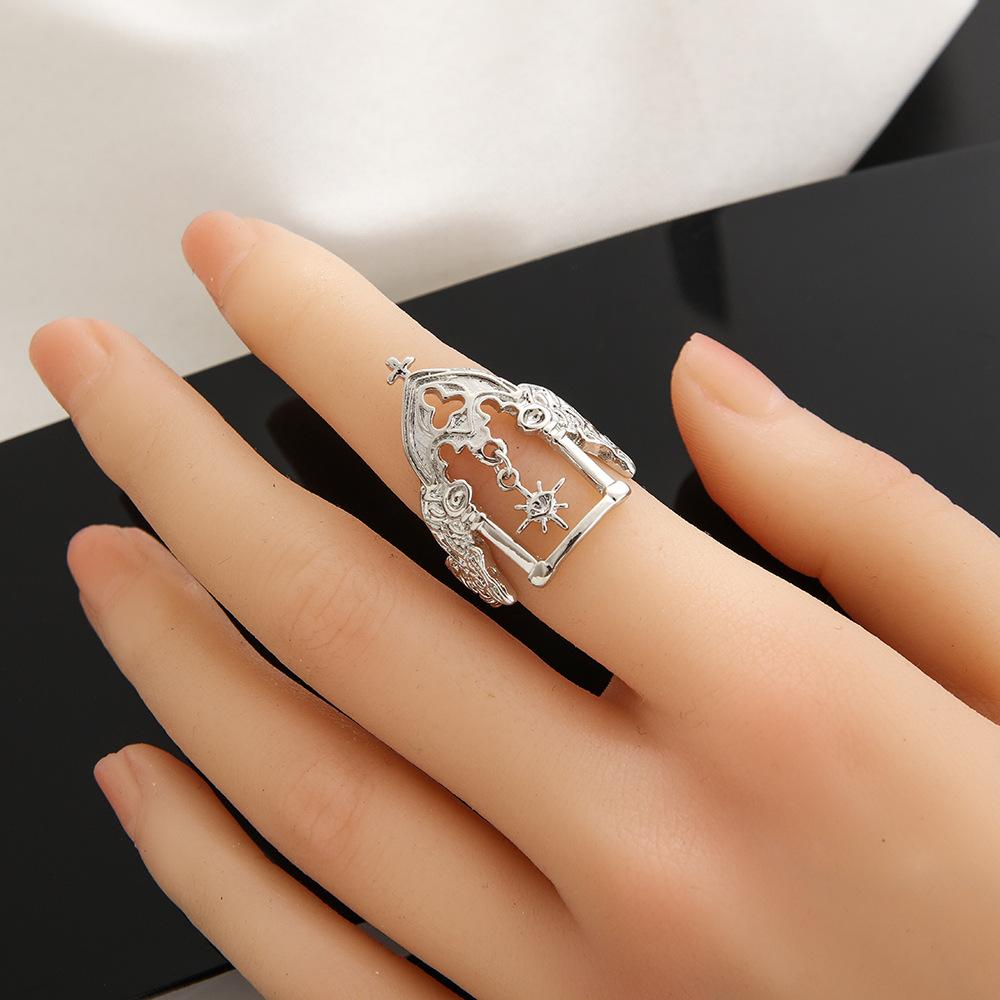 Retro Medieval Castle Adjustable Open Ring For Women Punk Gothic Edgy Couple Jewelry Vintage Unisex Accessories Gift for Lovers