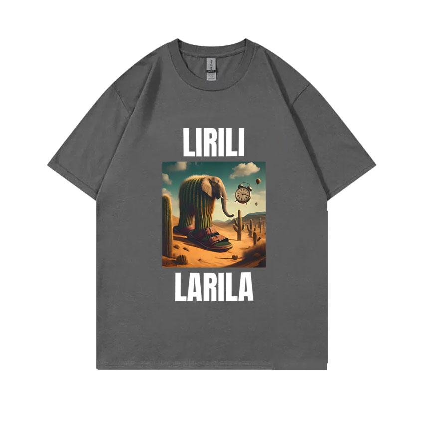 Lirili Larila Funny Cactus Elephant with Sandals Meme Tshirt Unisex Women Casual Cotton Vintage Tshirts Brain Rot Memes T Shirt