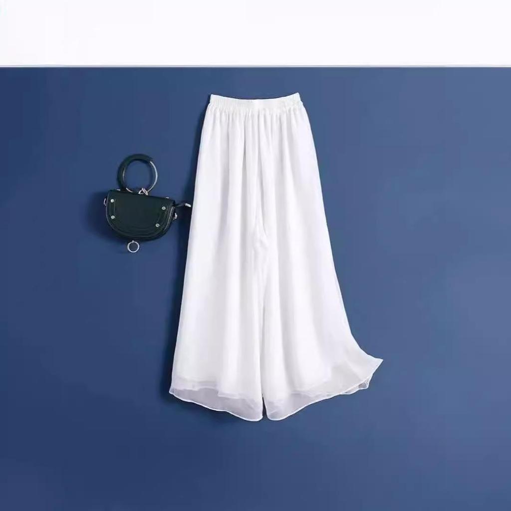 Black Double Layer Wide Leg Chiffon Pants - Ancient Style Dancewear for Spring, Summer, Autumn