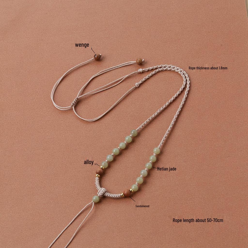 Unisex Thin Hetian Jade Peace Buckle Pendant Necklace with Red Rope