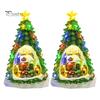 Resin Holiday Home Decor 2Pcs Christmas Train Music Box with Rotating Light, Snow Village Carousel Decorative Ornaments Ornament, Battery/USB Powered