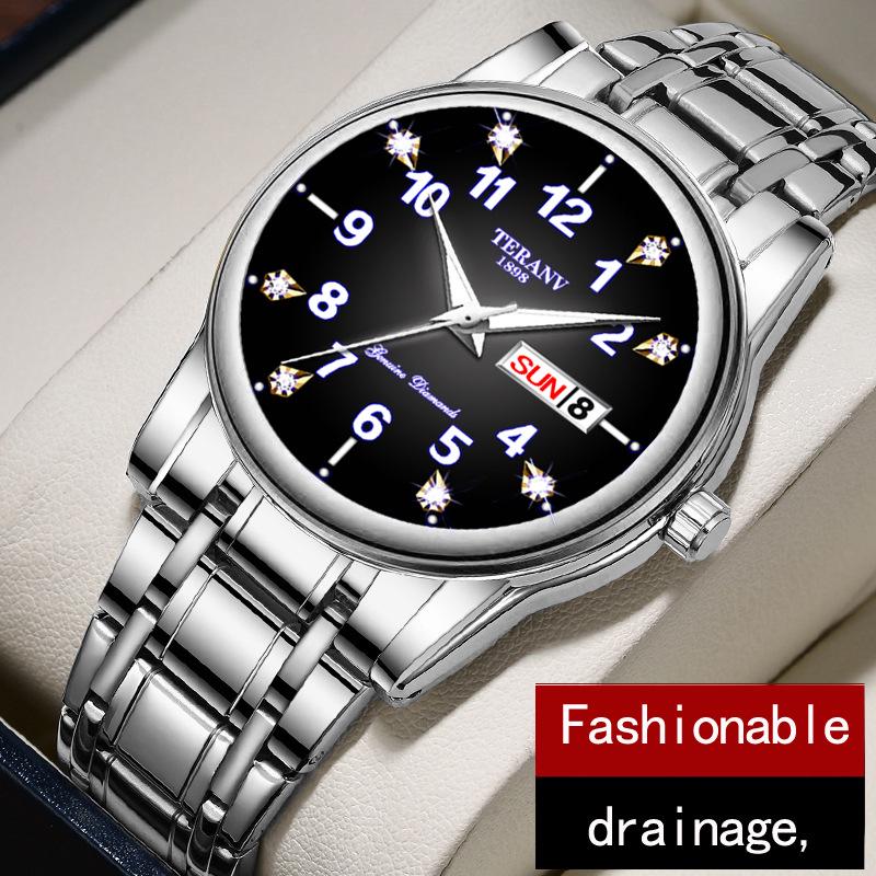 Men's Luminous Dual-Calendar Waterproof Fashion Watch with Alloy Steel Band