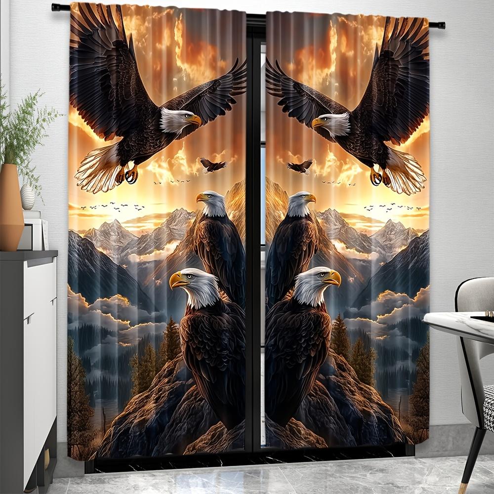2 Panels Bald Eagle Printed Curtains Mountain Landscape Window Drapes Polyester Living Room Bedroom Home Decor