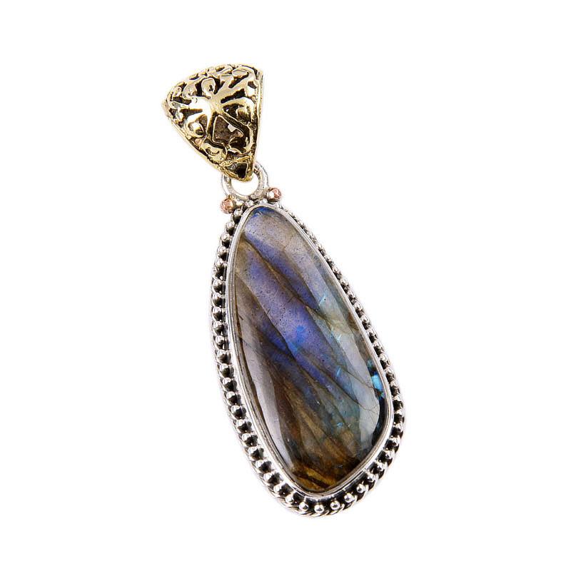 Natural Labradorite Gemstone Handmade 925 Solid Sterling Silver Pendant 2" g2u65