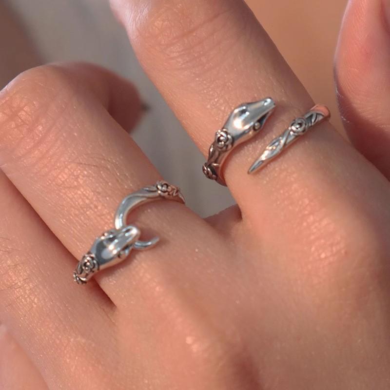 Adjustable Snake Ring Women Sterling Geometric Floral Finger Vintage Chic Minimalist Jewelry