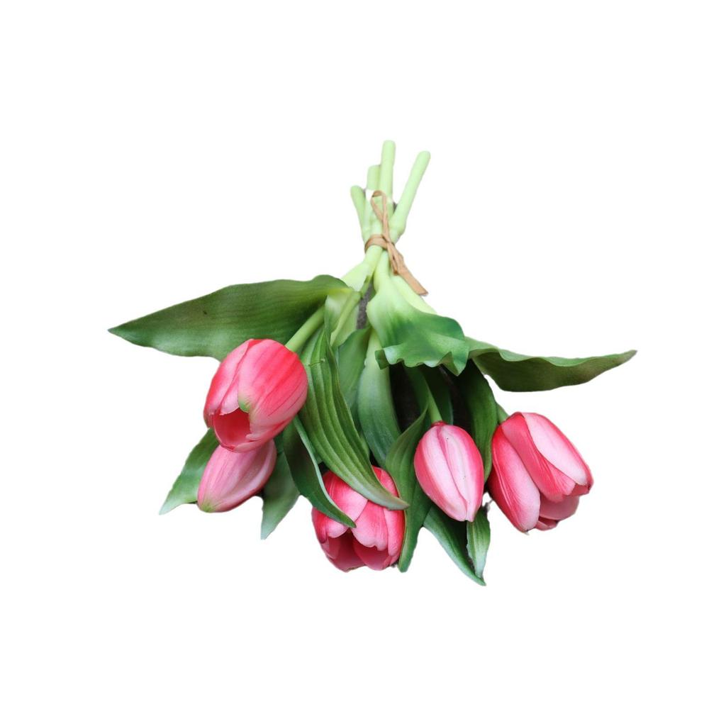 Latex Silicone Soft Rubber Tulip - 28CM Five-Headed Realistic Flower (3 Blooms, 2 Buds) Simulation Ornament