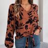 Women V-Neck Long Sleeve Blouse Stylish Print Shirt for Spring Autumn Season