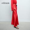 Edition Women's Mulberry Silk Red Long Slit Mermaid Skirt