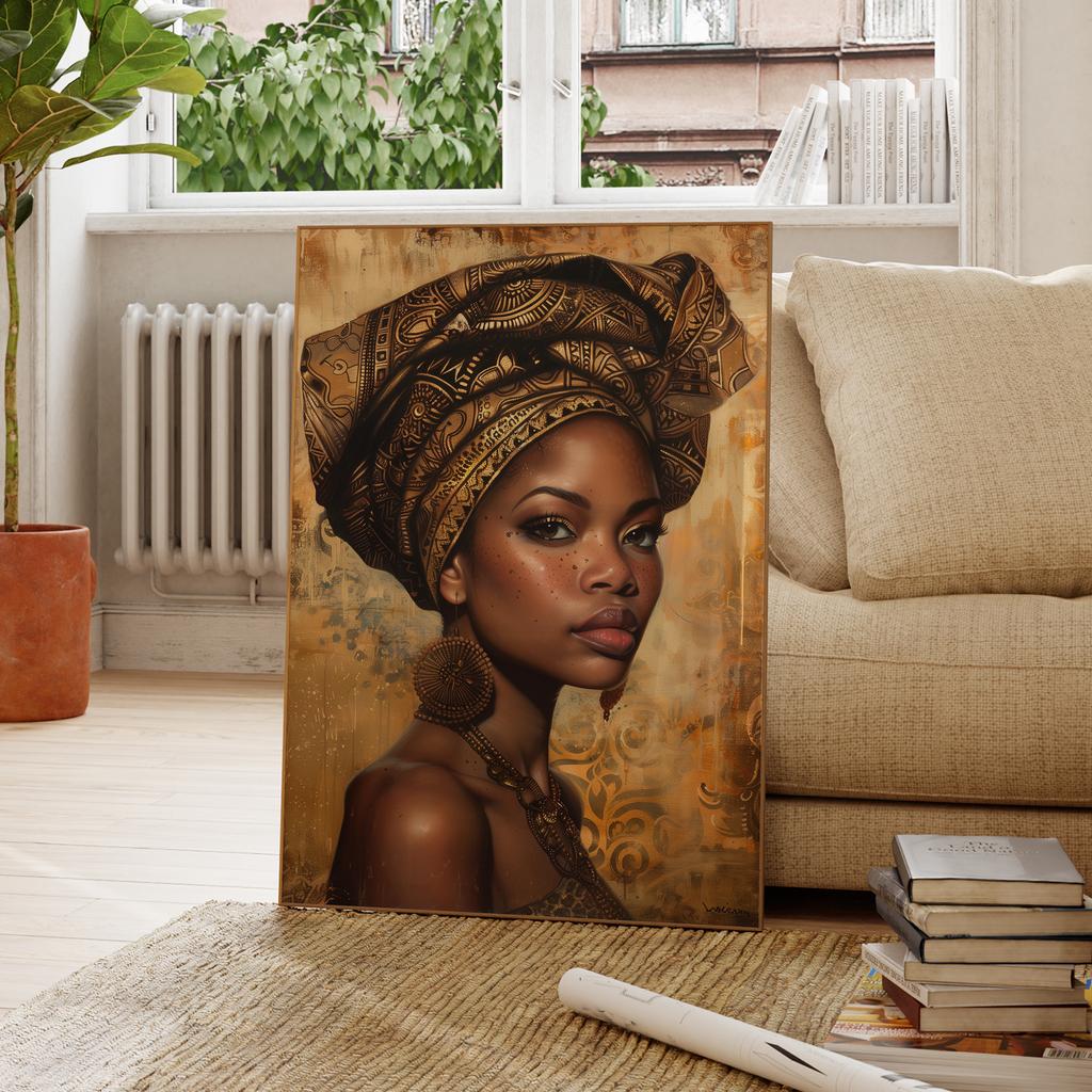 Wall Art Aluminum Frame Prints Canvas Painting Poster Living Room Home Decor Modern African Girl Fashion Portrait