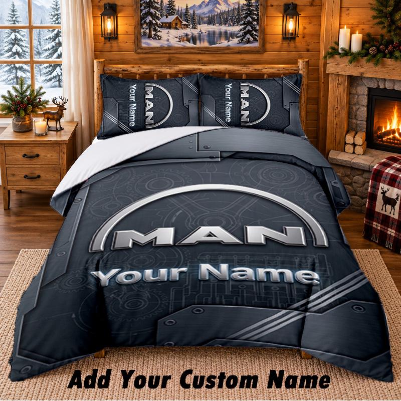 MAN Truck Pattern Bedding 3Pcs Set Custom Name, Bed Sheet And Pillowcases For Home Bedroom