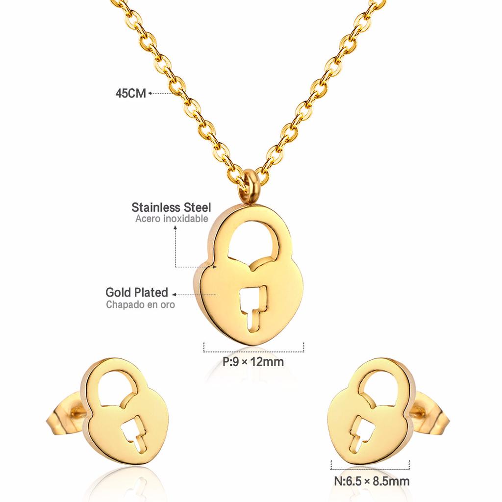 Love Earrings Necklace Set Fashion Sweet Necklace Cut Stainless Steel Jewelry Set Women