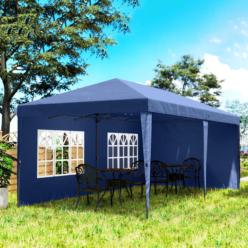 Foldable Marquee 6x3 m Pop-up with 4 Removable Sides Garden Gazebo with 2 Windows and Transport Bag Blue
