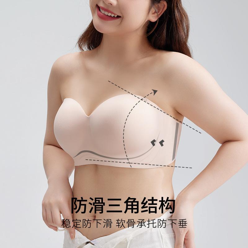 Strapless underwear women's big breasts slightly fat mm summer non-slip large size tube top thin invisible bra beautiful back anti-light