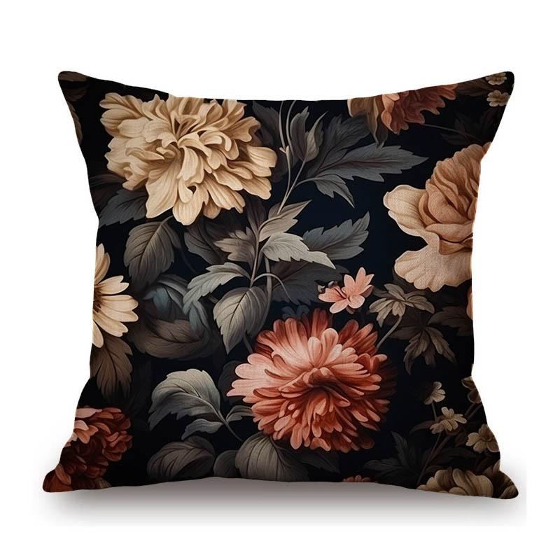 Red Yellow Flower Pattern Peony Rose Home Decoration Royal European Style Cotton Linen Sofa Throw Pillow Case Cushion Cover