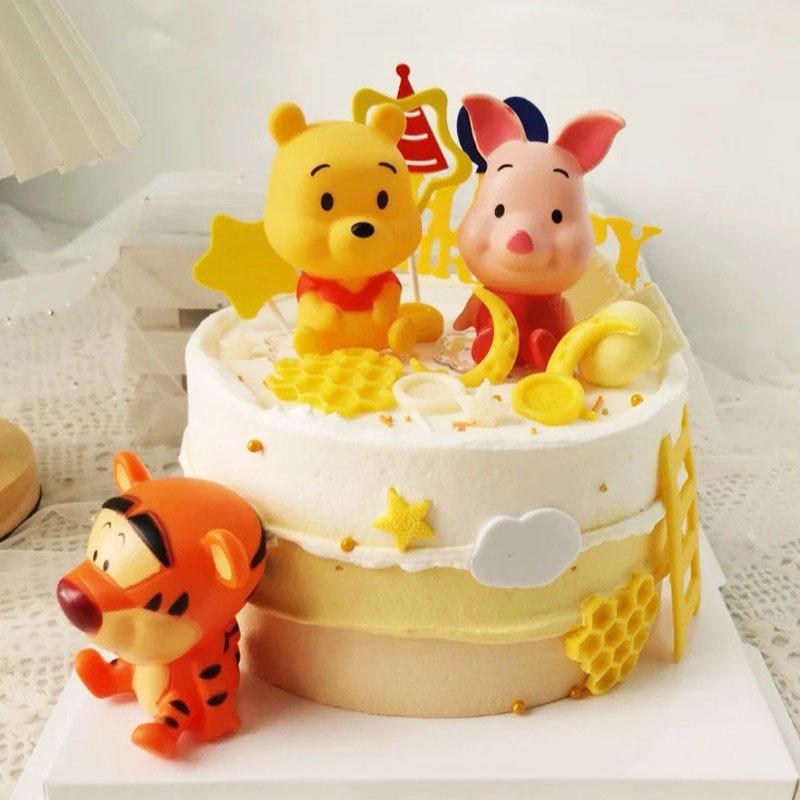 Winnie the Pooh Cake Topper Set: Cute Tigger & Piglet Cartoon Figures for Children's Birthday Cakes