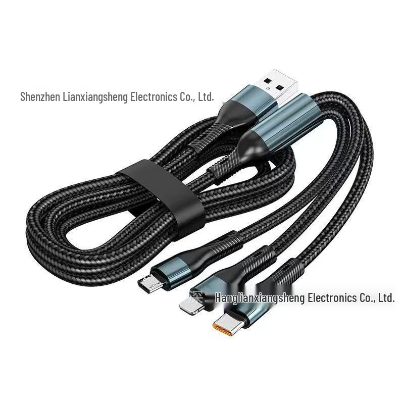 100W Schnellladekabel 3-in-1 USB-Kabel für Apple & Typ-C Autoladegeräte