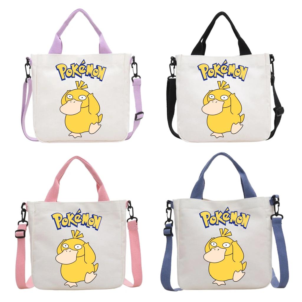 Pokemon Canvas Crossbody Bag Pikachu Cartoon Pattern Print Handbag Fashion Portable Large Capacity Travel Shopping Storage Kid Friendly Entertaining