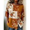 Women's Vintage Patchwork Floral Print Casual Blouse, Button Tie Front Loose Top for Spring Summer Daily Wear
