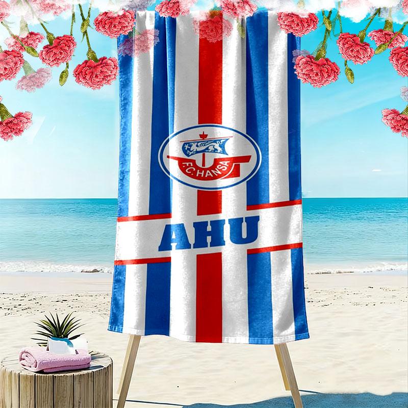 FC. Hansa Rostock Print Strandtuch, Großes Weiches Schnelltrocknendes Handtuch für Strand Camping Schwimmen