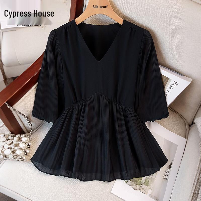 Sibaishe French V-Neck Chiffon Blouse L