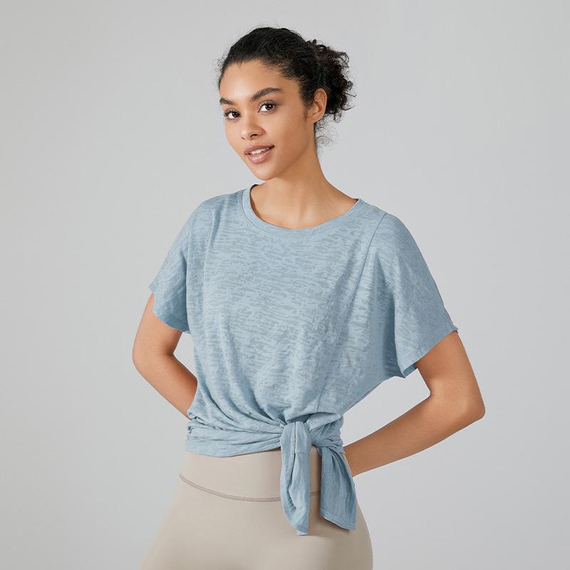 

Women s Loose Yoga Cover-up: Single Side Slit, Short Sleeve, Breathable Slimming Fitness Top S/M