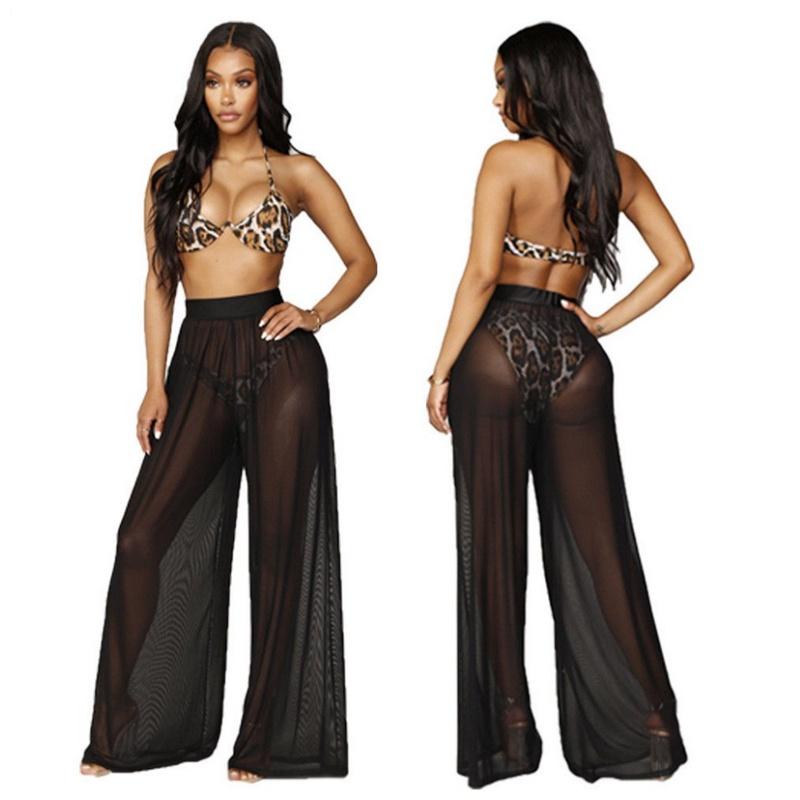 Women's Sexy Boho Mesh Sheer Pants Cover Up For Beach Pool Parties