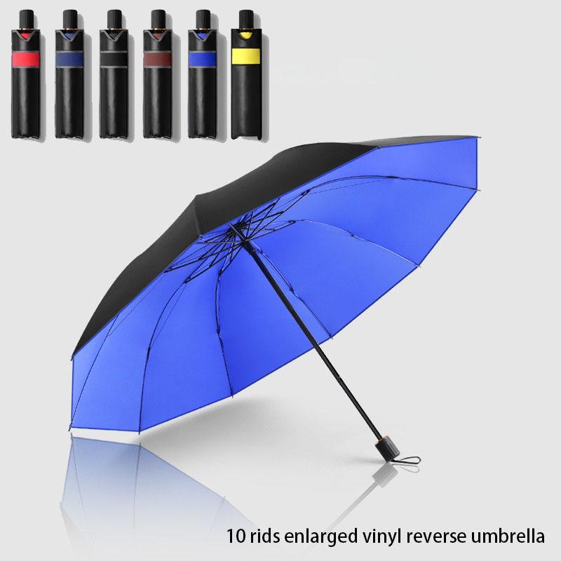 Triple fold folding umbrella, windproof reinforced thick business umbrella for both men and women, dual-use umbrella for rainy a