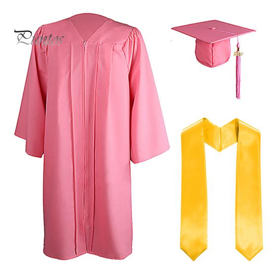 

3 шт./комплект випускний костюм матовий випускний кепка плечові палантини та сукня набір унісекс вільний крій сукня для випускного у середній школі коледжу аспірантури S рожевий