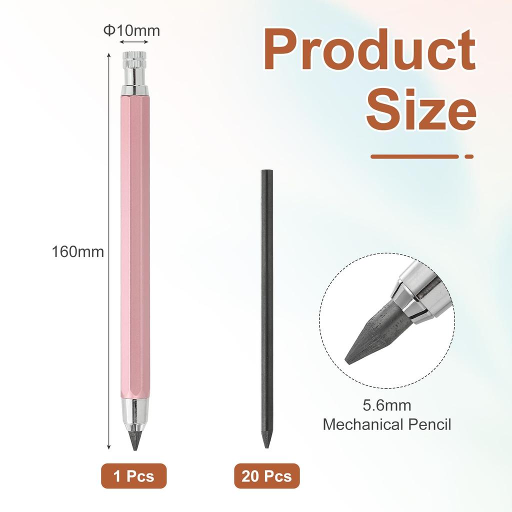 PATIKIL Mechanical Pencil Lead Holder Large Automatic Holder 20 Pencils with 2B Lead for Pink 5.6mm Drawing, Art, Sketching, Woodworking,