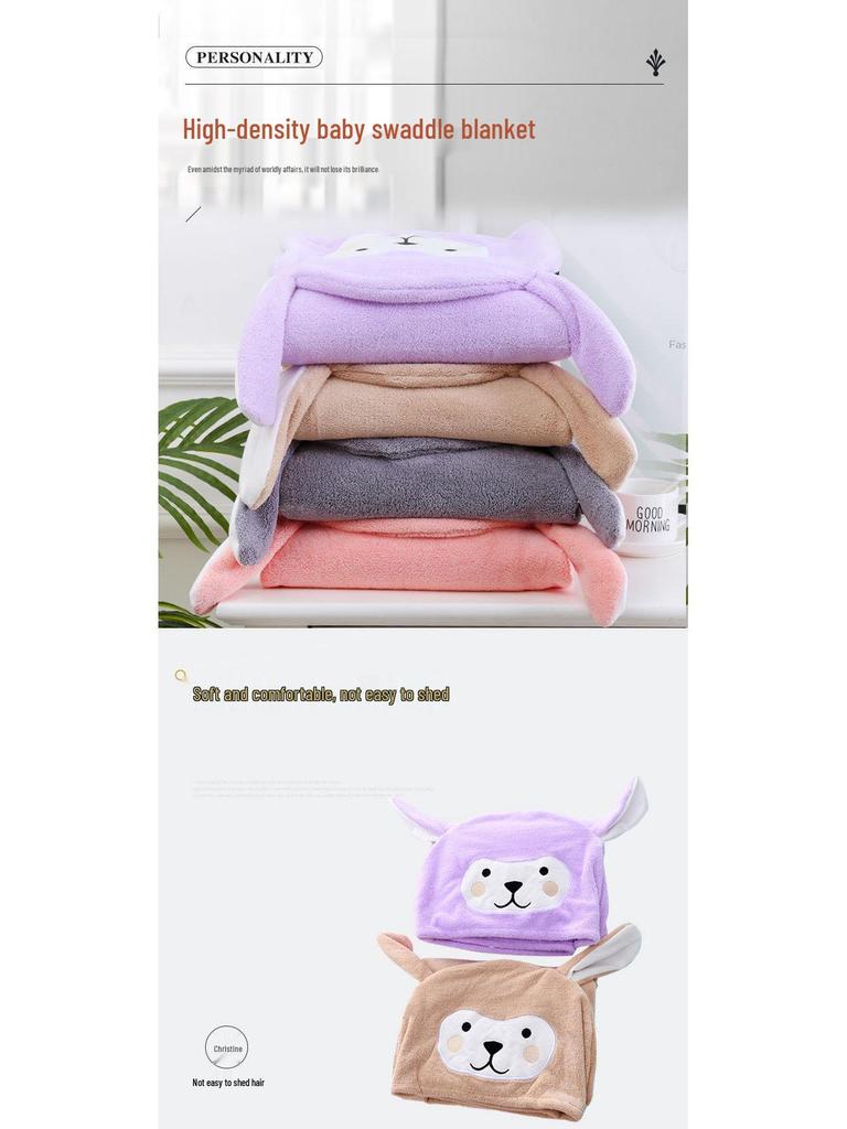 Children's Hooded Coral Fleece Bath Towel - Soft, Absorbent, Cartoon Design