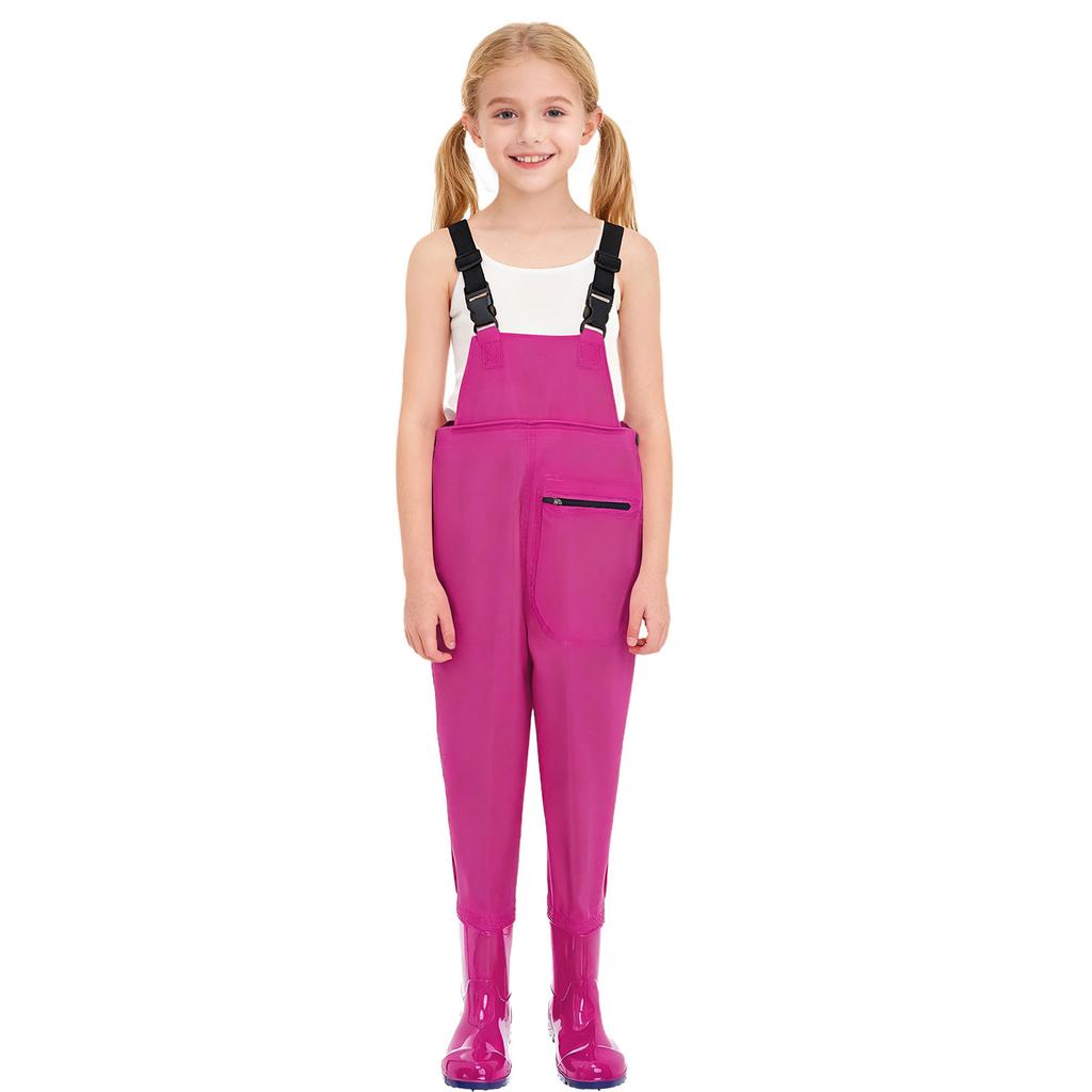 Unisex Kids Fishing Waders Adjustable Buckle Straps Jumpsuit Water Resistant Overalls Non Slip Boots