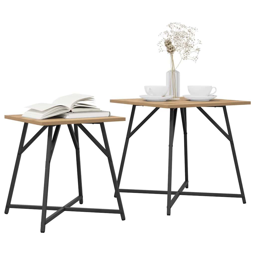 Side Table Set 2 Pcs Artisan Oak & Black Brown
