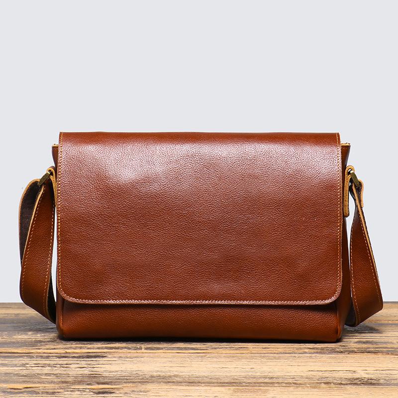 Men S Vegetable Tanned Leather Shoulder Bag, Genuine Leather Women S Diagonal Straddle Backpack, Handmade Retro Men S Bag, Cowhide Ipad Bag.