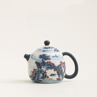 180ml Blue And White Landscape Pattern Retro Glazed Teapot Chinese Ceramic Tea Kettle Tea Ceremony Tea Maker Kung Fu Tea Pot