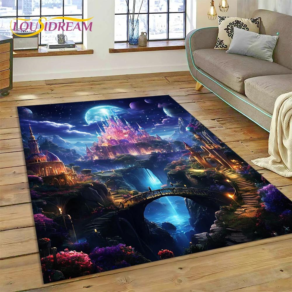 Rüya Masalı Şatosu Gizemli Gotik Çizgi Film Halı Halı Oturma Odası Yatak Odası Ev Kanepe için, Çocuk Alan Halısı Kaymaz Yer Paspası