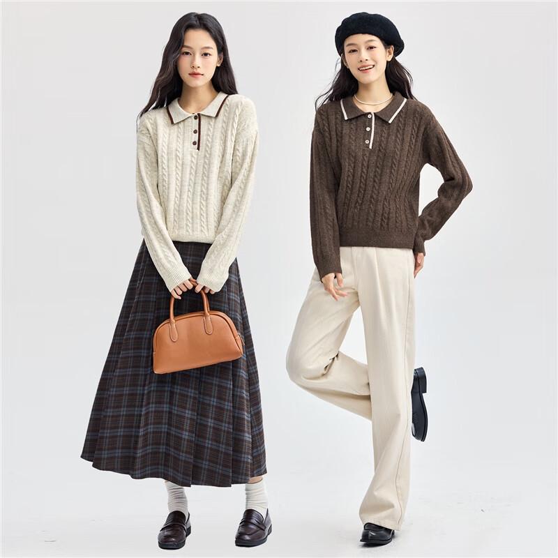 Giordano Women's Retro Textured Half-Placket Knit Sweater