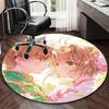1pc Anime Design Round Carpet Office Chair Mat with Cute Characters and Floral Prints, Home Decor, Gifts
