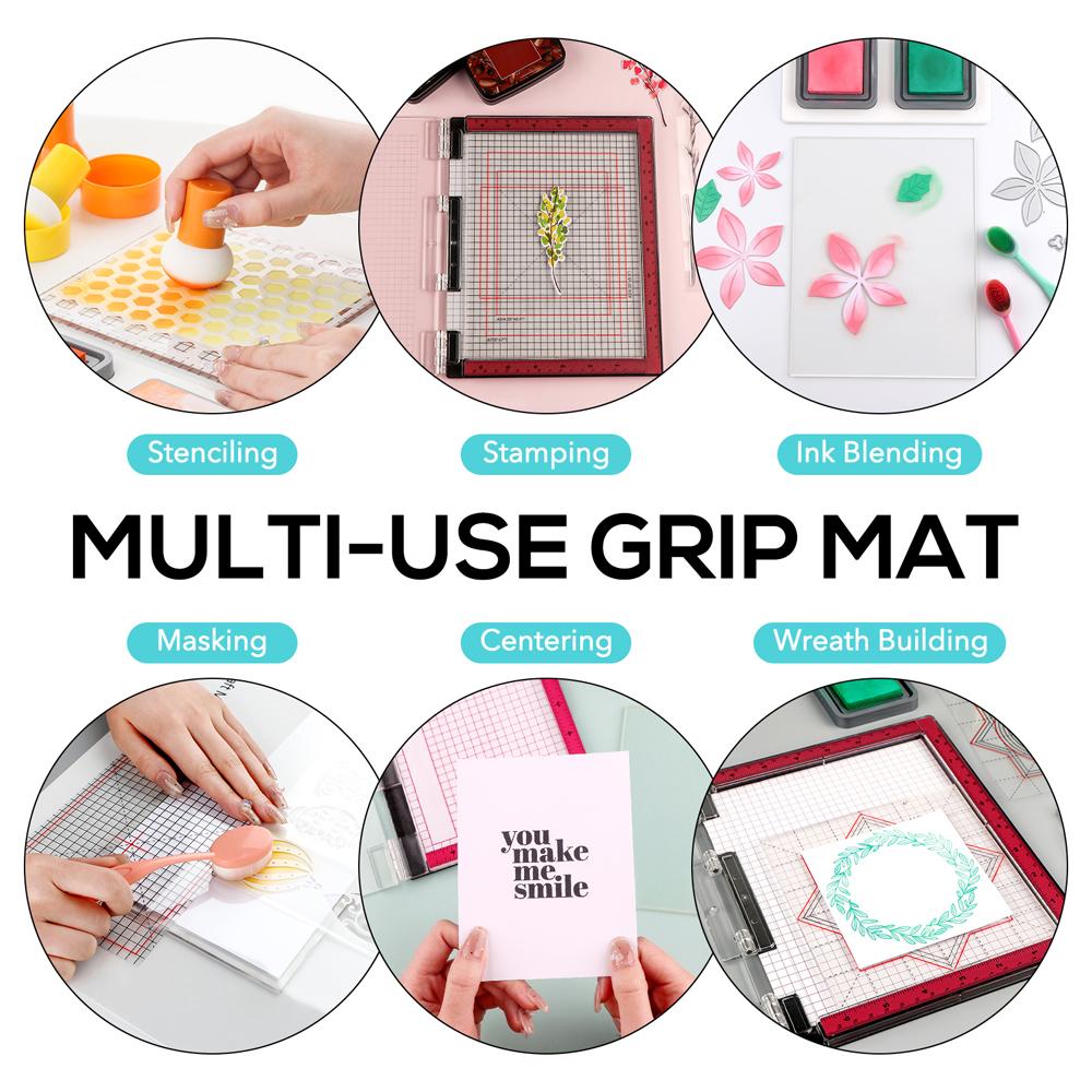 Photopolymer Grip Mat with Printed Guides Multi-Use Non-Slip Sticky Mats Fit in Stamp Positioning Tool for Centering Aligning