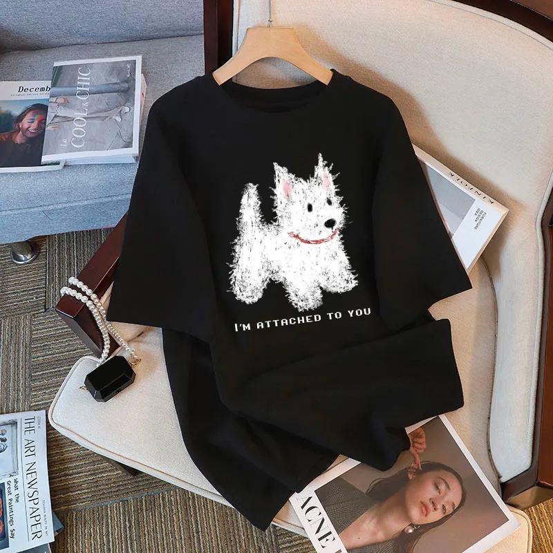 Soft Cuteness Alert  Korean -style T - Shirt Cute Fun Pattern Print Loose Short  Sleeve White Top for Women