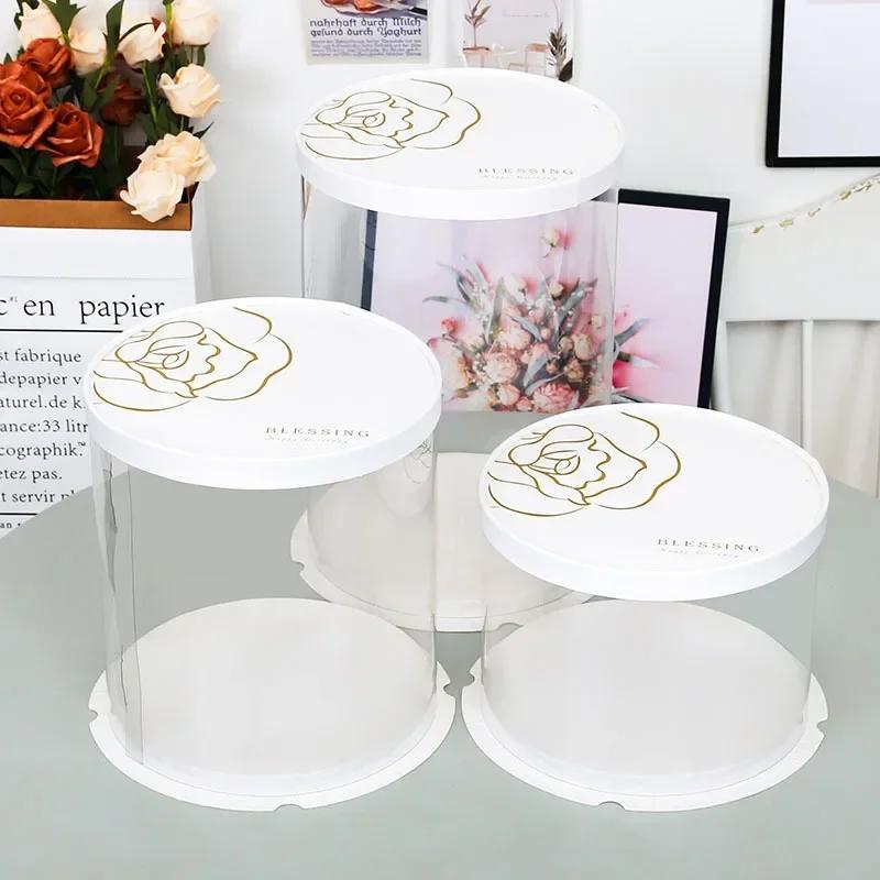 5pcs PET Clear Cake Boxes Round Transparent Cake Gift Packaging Box 4/6inch Single Layer Birthday Party Present Decor Gift Bags