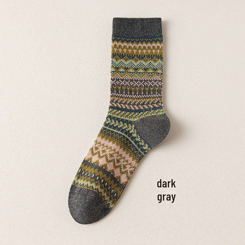 Autumn/Winter Retro Women's Y2K Mid-Calf Pile-Up Socks: Ethnic Style, Double-Needle, Odor-Resistant Cotton.